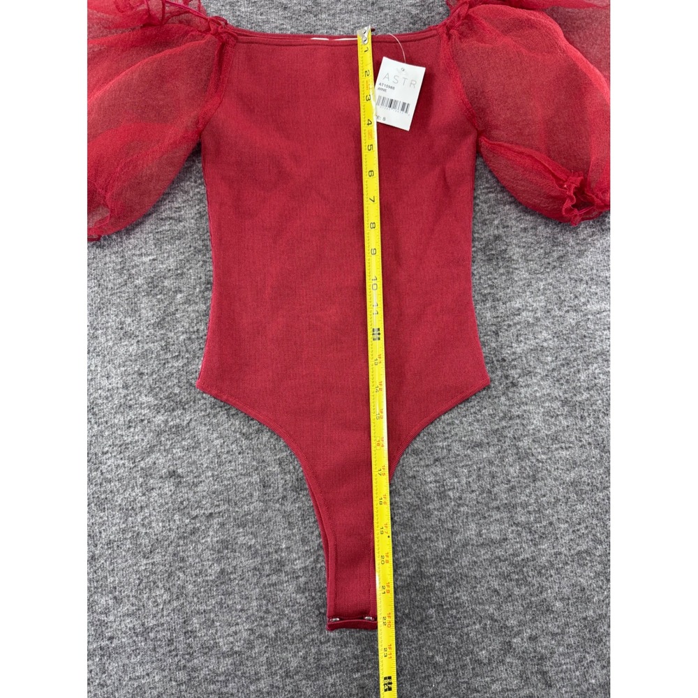 ASTR The Label Wine Red Puff Sleeve‎ Bodysuit Ribbed Knit  Small NEW - Picture 4 of 6